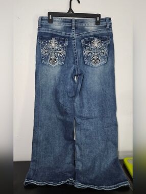 Telepatia Women's Wide Leg Embellished Embroidered Jeans Size 15 eur 48 NWOT